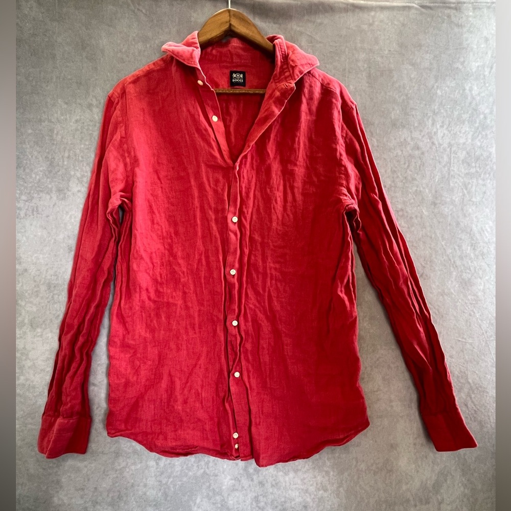Boggi Milano Slim Fit Red Linen Long Sleeve Button Up Large